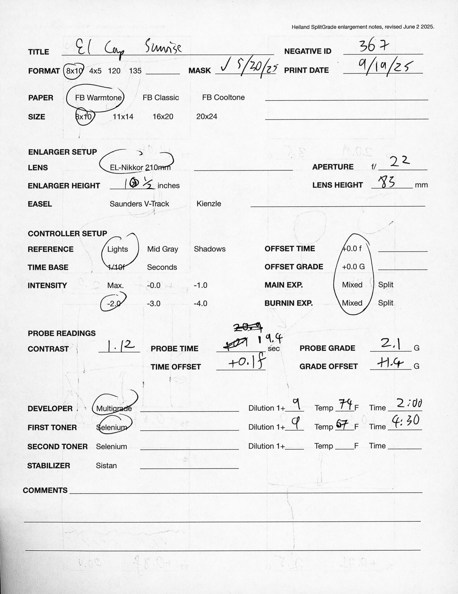 Printing notes (front)