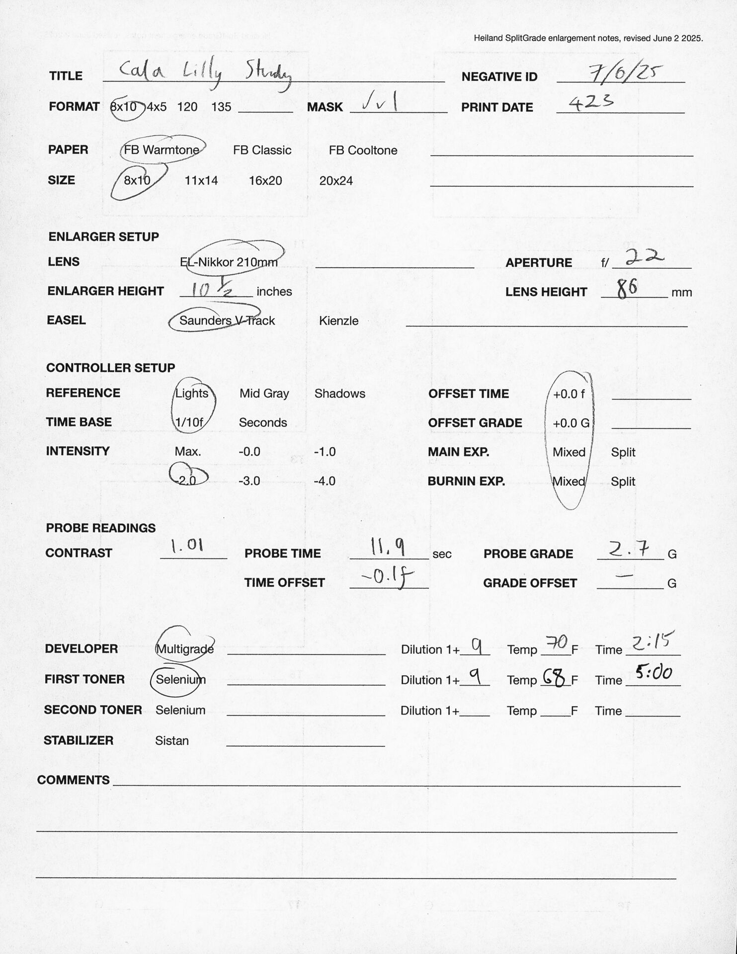 Printing notes (front)