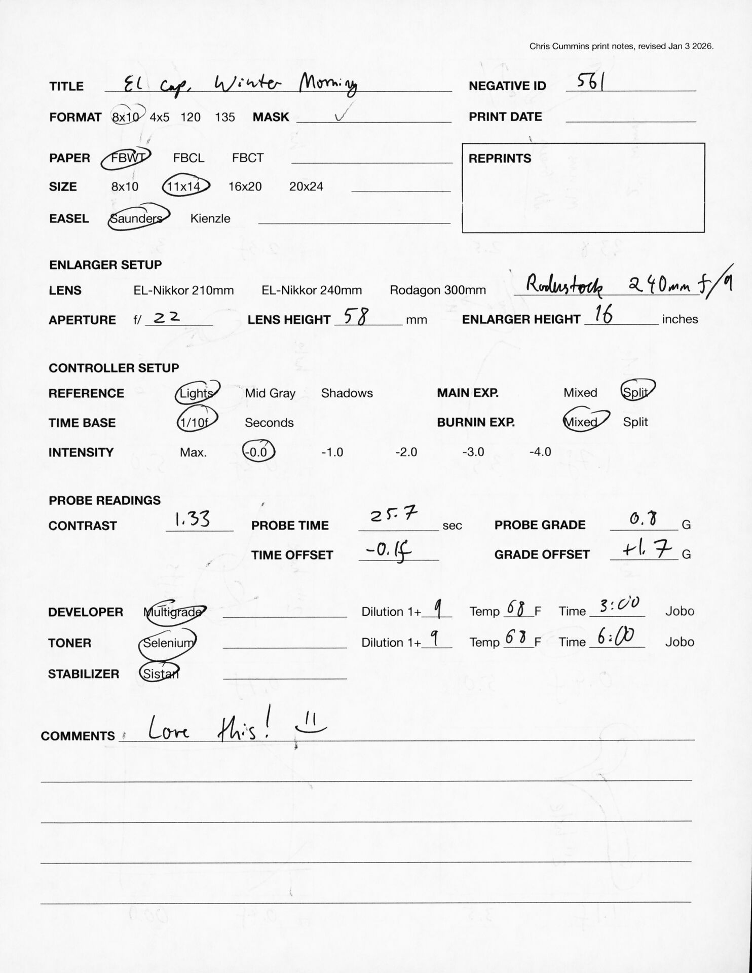 Printing notes (front)