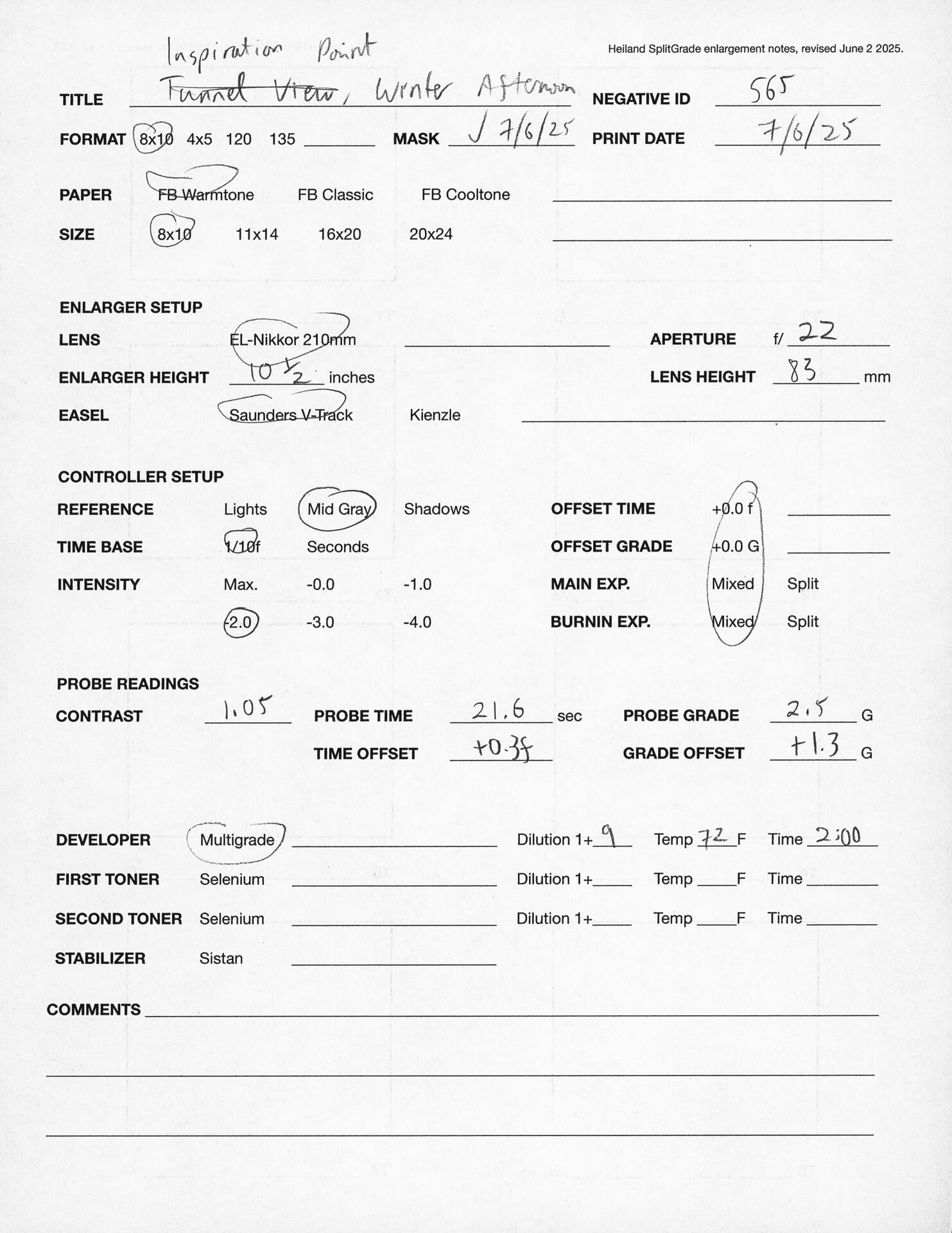 Printing notes (front)